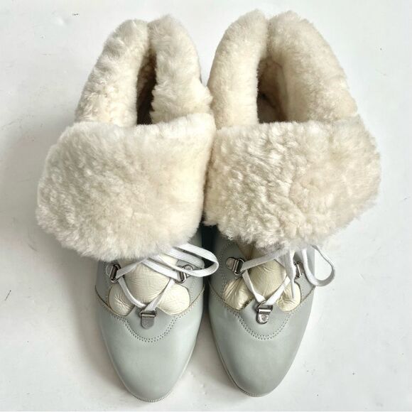 La Canadienne Wedge Heel Boots Pale Dove Gray White Leather Shearling Size 7 - Picture 6 of 13